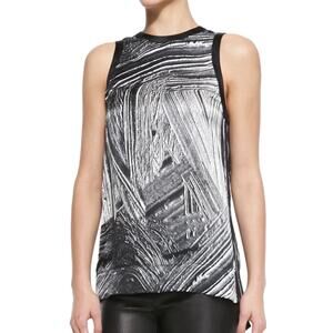 Helmut Lang Method Print Silk Sleeveless Tank Top Zip Side Hi Low XS (P) Artsy